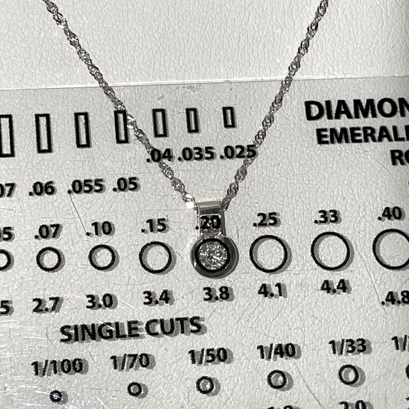 Solid 14K White Gold Semi Bezel Natural Round Cut Diamond Solitaire Necklace - Picture 6 of 16